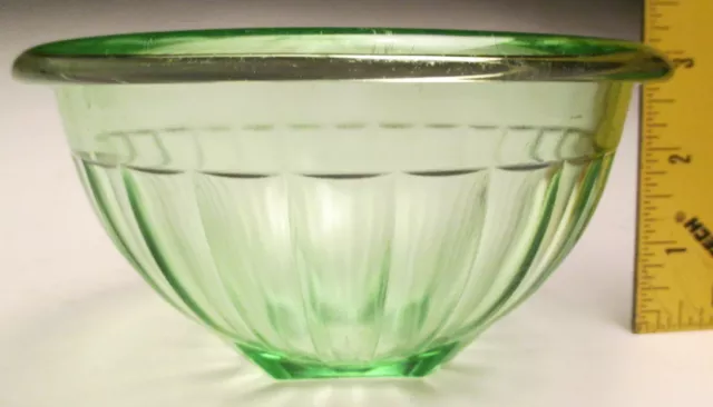 VTG Hazel Atlas Transparent Green Pillar Optic Ribbed Rolled Edge Mixing Bowl