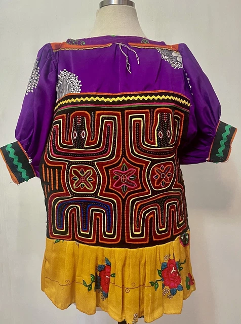 NICE Handmade 1960s-70s Vintage Mola Blouse Soledad Panama Traditional Guna Kuna