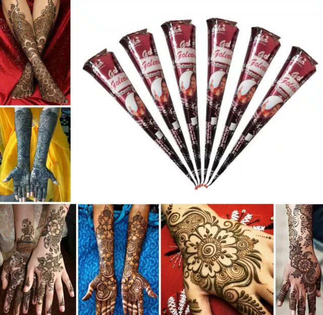 6x Golecha Arabic Henna Kegel 100% Natur für Mehndi/Mehandi Tattoo - braun 150g