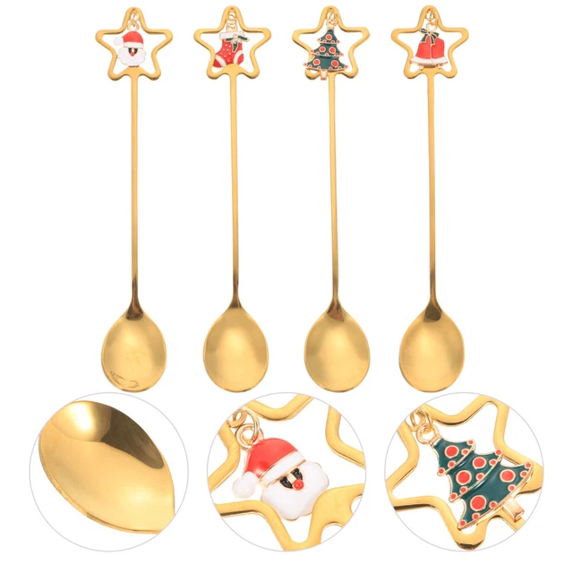 4 pz cucchiai da espresso natalizi squisita forchetta in acciaio inox
