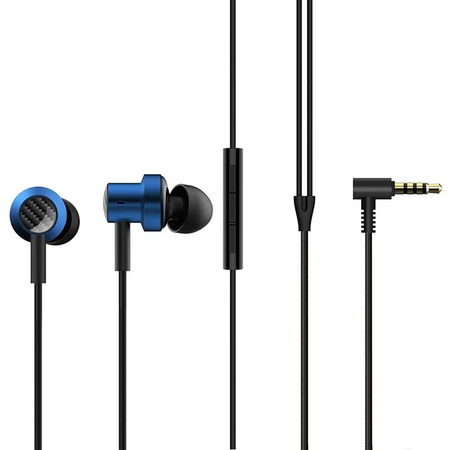 Écouteurs intra-auriculaires filaires à double conducteur MI avec micro (bleu)