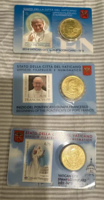 Vaticano Lotto 3x Stamp & Coin Card Vaticano 2011-2013-2014