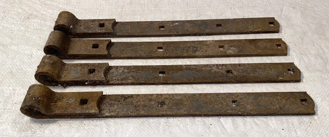 SET OF 4 ANTIQUE IRON BARN DOOR STRAP HINGES - 16"L x 1-1/2"W