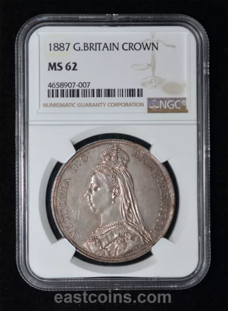 NGC MS62 1887 Great Britain Queen Victoria Silver Crown toned