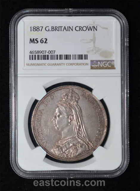 NGC MS62 1887 Großbritannien Königin Victoria Silber Krone Getönte