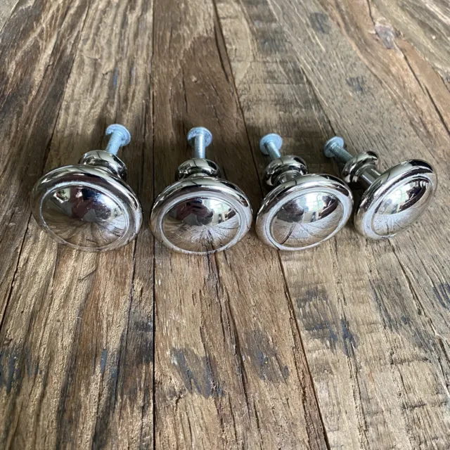 Lot of 4 Silver Metal Cabinet Mushroom Knobs Shiny Silver Drawer Pull