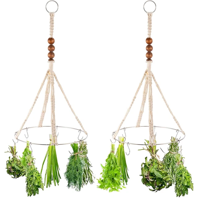 2 Pcs Hanging Drying Rack for Herbs - Macrame Mobile Flower Drying Hanger wit...