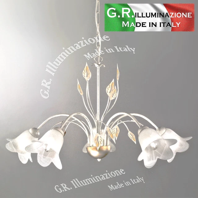 Lustre Carolina, couleur ivoire, à 6 lampes, fer