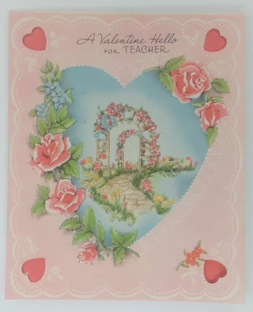 Valentine Greeting Card Forget Me Not Embossed For Teacher 1940s Unused