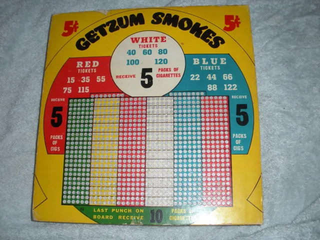 NA-083 - Punch Board Trade Stimulator Getzum Smokes Square 5-Cents Unpunched