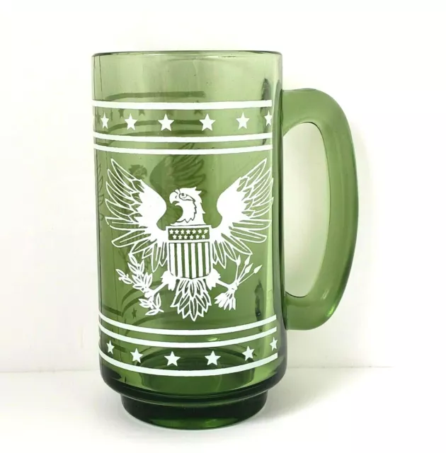 Vintage Americana Barware Green Beer Stein Glass with Eagle Pattern