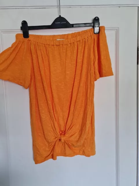 Ladies Size 16 George Orange Bardot Top Short Sleeve Knot Front Off-shoulder