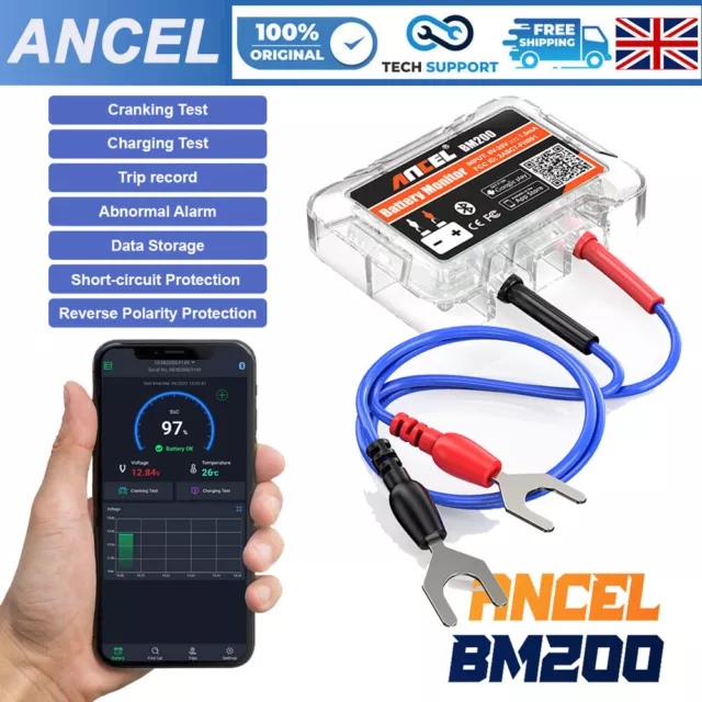 Ancel BM200 Car Battery Monitor Bluetooth 12V Battery Tester for iPhone Android