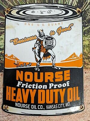 Vintage Old Nourse Oils Motor Oil Porcelain Gas Station Pump Sign Gasoline