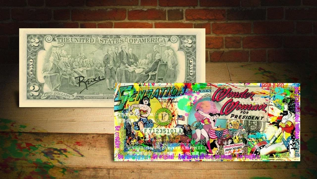 American Flag 'All Lives Matter' RENCY Art On Genuine Uncirculated $2 Bill - Signed Banksy Style