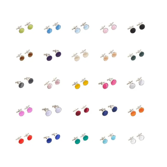 Mens Cufflinks Silver Plated Plain Colours Fabric Wedding Patterned 1.5 cm