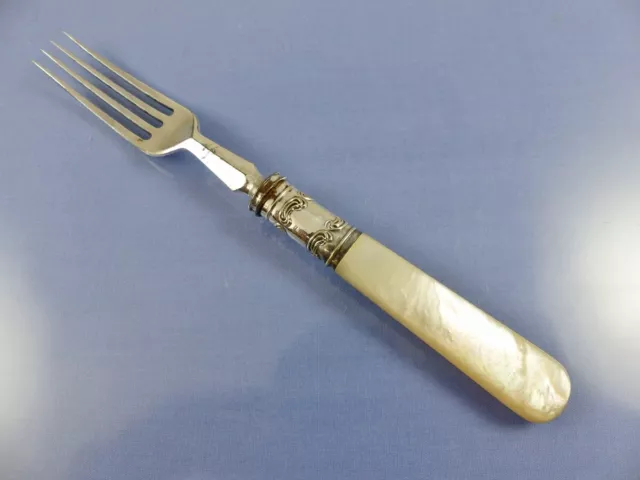 MOTHER OF PEARL  DESSERT OR FRUIT FORK Scroll Collar BY unknown Sheffield