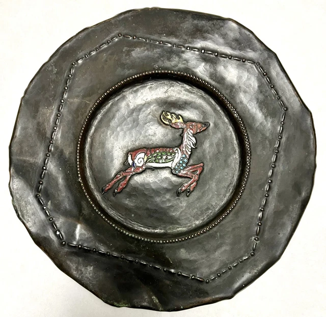 Mid 19th Century German handmade plaque with enamelled deer figure