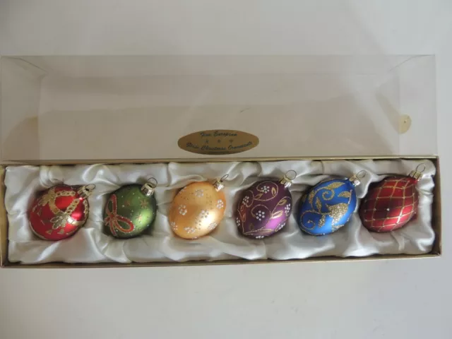 6 Germany Glass Easter Egg Christmas Ornaments in Original Box