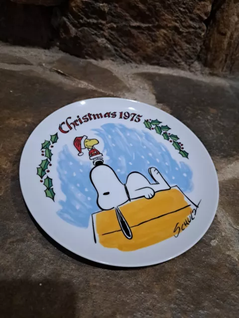 Vintage Schmid Peanuts Christmas 1975 Snoopy & Woodstock Dog House 7.5" Plate