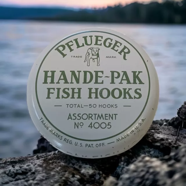VINTAGE PFLUEGER HANDE-PAK Fish Hooks No. 4005 Lake Stream Fishing Metal Tin  50s $12.00 - PicClick