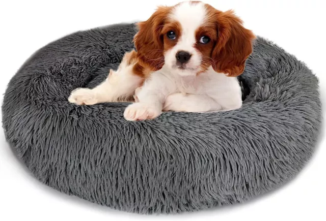 Large Dog Cat Pet Calming Bed Comfy Fluffy Soft Dog Beds Round Soft Plush 70Cm