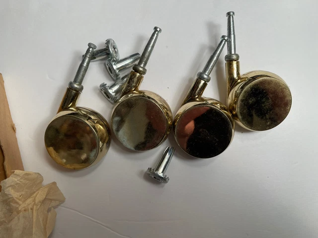 SWIVEL BALL CASTER BRASS WHEELS SET OF 4 VINTAGE ROUND STEM JAPAN VINTAGE No 407