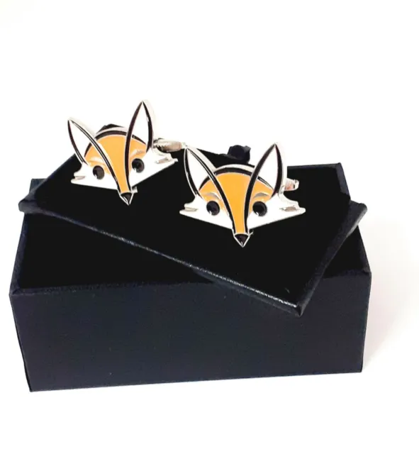 FOX animal cufflinks, + gift cuff link box. Mens Birthday Fathers Day 134