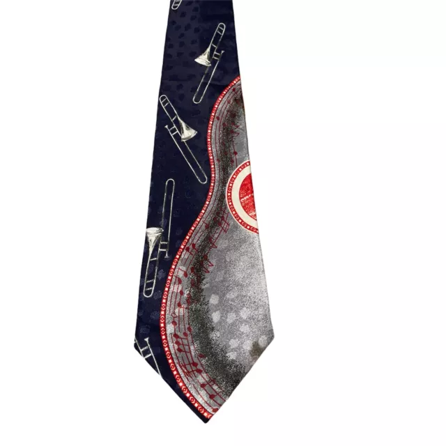 Mens Tie A. Rogers Navy Blue Trombone Brass Instrument Band