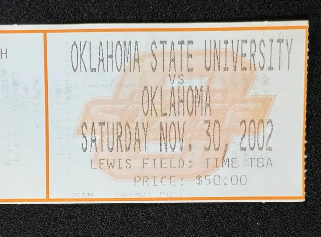 2002 Bedlam Oklahoma Sooners at Oklahoma State Cowboys Football Ticket Stub