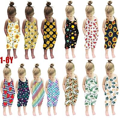 Toddler Girls Baby Kid Jumpsuit One Piece Print Strap Romper Outfits Clothes Lot