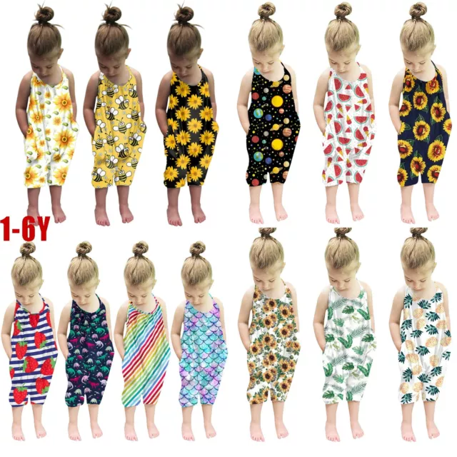 Toddler Girls Baby Kid Jumpsuit One Piece Print Strap Romper Outfits Clothes Lot