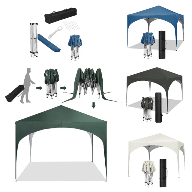 Garten Pavillon 3x3m wasserdicht inklusive Heringe PE-Plane Pop-Up Faltpavillon