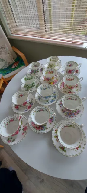 Royal Albert Flower Of The Month Series  -Complete Set of 12 Cups And Saucers