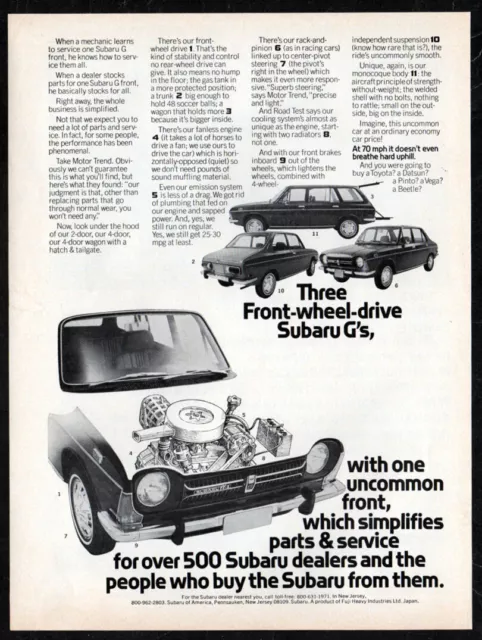 1972 SUBARU G Front wheel Vintage Original Print AD | 2-door 4-door wagon USA