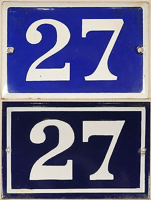 Old blue French house number 27 door gate wall fence street sign plate plaque
