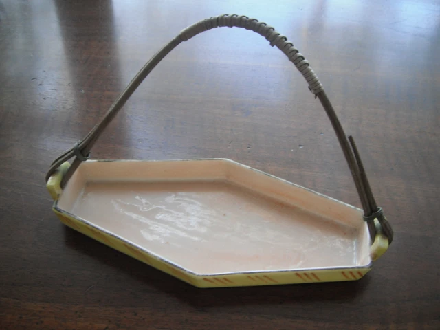 Vintage Hotta Yu Shoten Ceramic Tray/Candy Dish w/Bamboo(?) Handle-1920's-30's