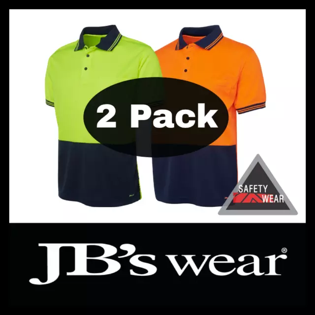 2x JB's Wear Hi Vis Short Sleeve Traditional Polyester Polo 6HVPS