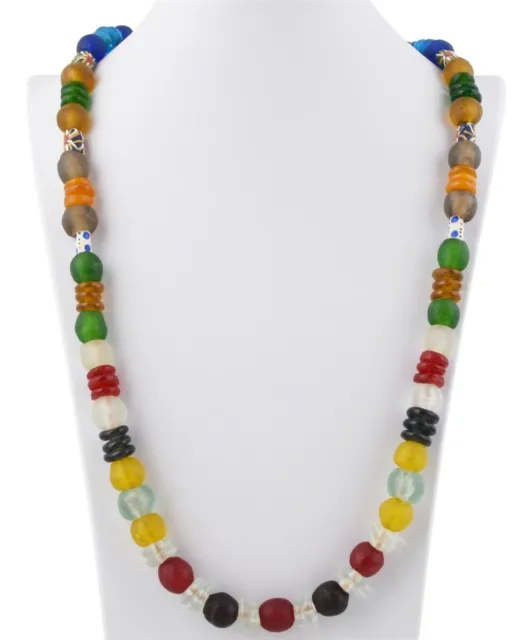 Handmade necklace recycled powder glass beads Krobo Ghana jewelry African trade