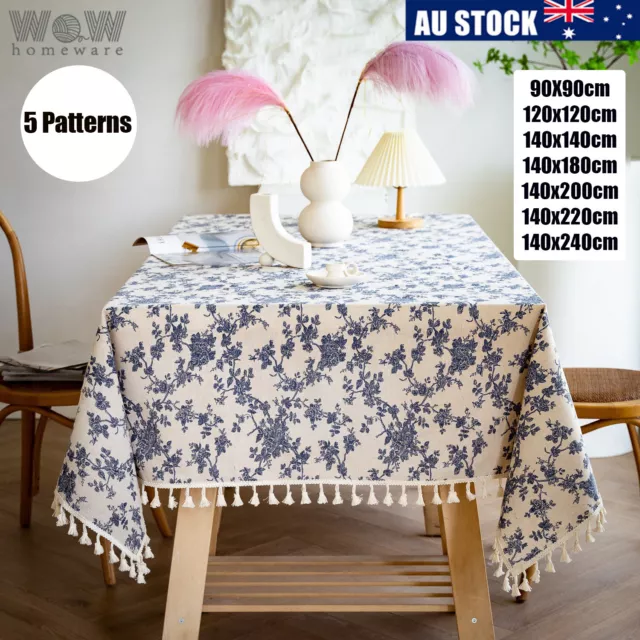 Table Cover Embroidry Tablecloth Flower Pattern DiningTable Cloth Tassel F