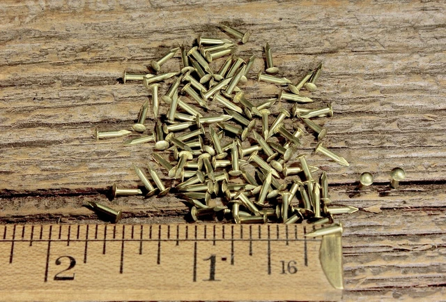 1/4” SOLID BRASS BRADS 100 NAILS Round Head 18 gauge Escutcheon pins USA made!