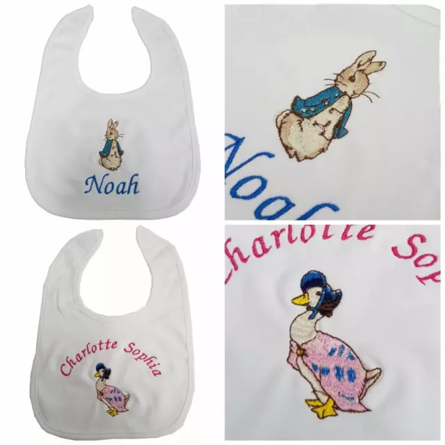 Peter Rabbit Baby Bib Jemima Puddleduck Inspired Personalised Embroidered Name