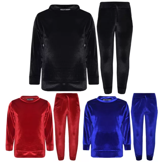 Bambine Lounge Abito Velluto Velour Top & Fondo Abbigliamento Tuta 5-13 Yr