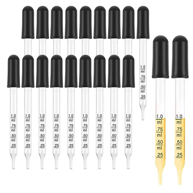 20Pcs 1Ml Glass Liquid Droppers, Eye Dropper Pipettes with Black Suction3336