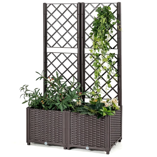 Fioriera Con 2 Tralicci Laterali, Tetto Sospeso In Legno Di Abete Con Drenaggio Hole Aiuola Rialzata 110 X 44 X 182 Cm Marrone 88442719