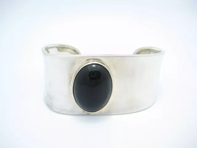 Mexico Sterling Silver Black Onyx Modernist Cuff Bracelet 7.5" 31mm