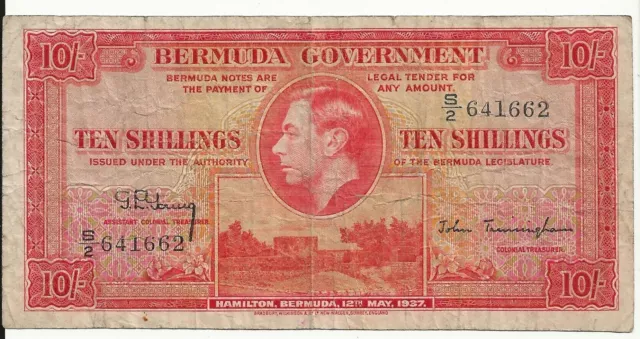 P10b 1937 Bermuda 10 shilling note  (world/lot) combined Shipping