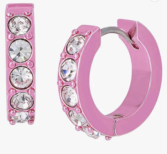 KURT GEIGER LONDON Metallic Pink Crystal Hoop Huggies Earrings Kurt Geiger NEW