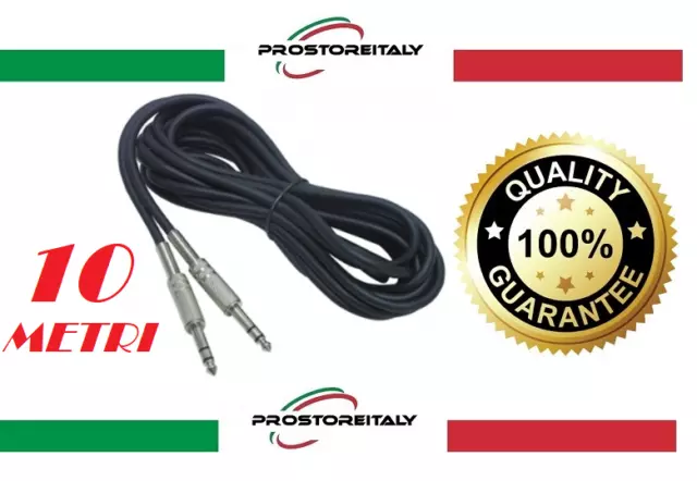 CAVO AUDIO 10 METRI Connettori Jack 6,3 STEREO per Chitarra,Tastiere,Casse,Ecc.