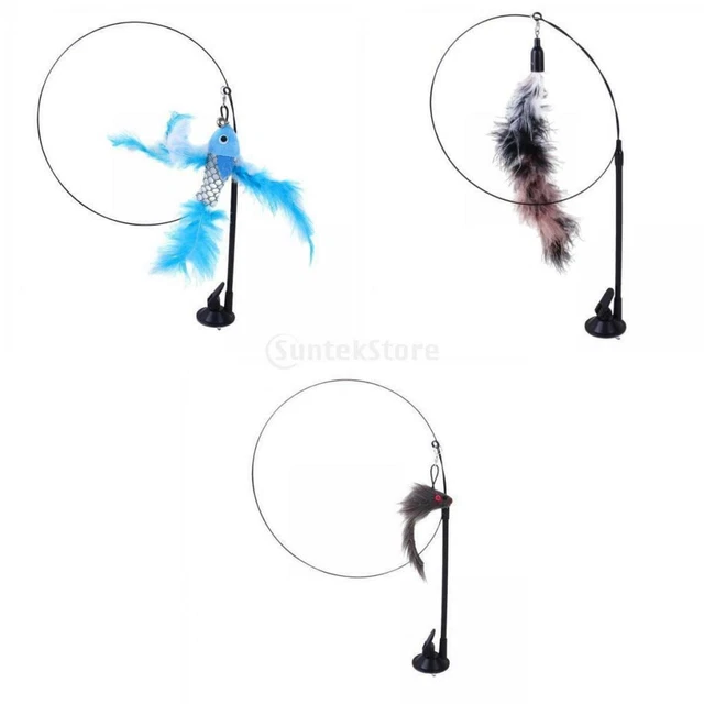 Ensemble de 3 jouets en plumes pour chat avec base à ventouse pour chats